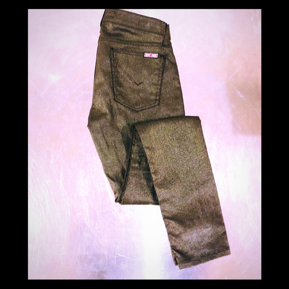 Hudson Nico Midrise Metallic Gold Skinny Jeans